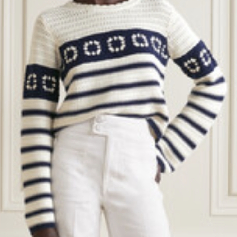 La Ligne Blue and Cream Crew Neck Sweater, size XS